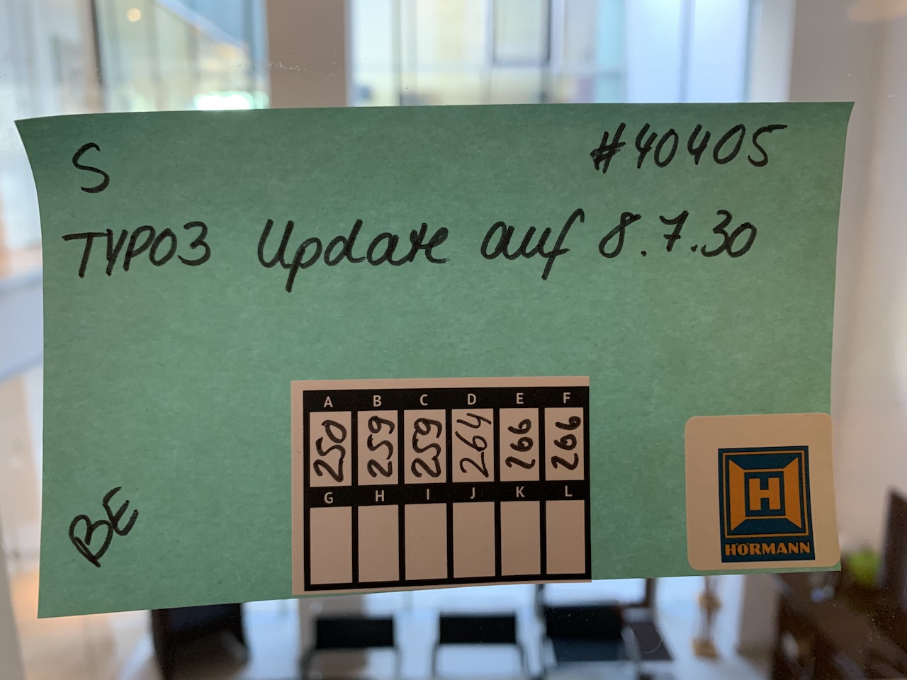 Kanban-Karte für TYPO3-Update auf 8.7.30