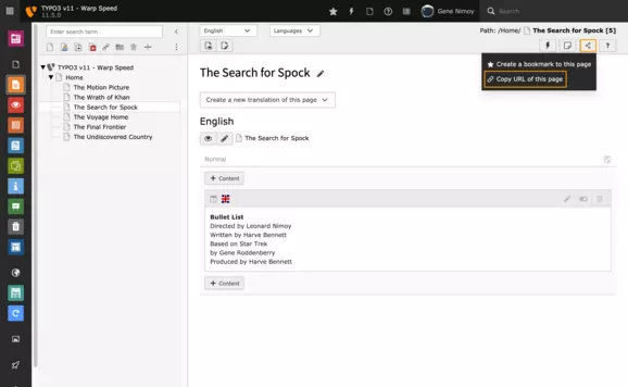 Links teilen im TYPO3 Backend
