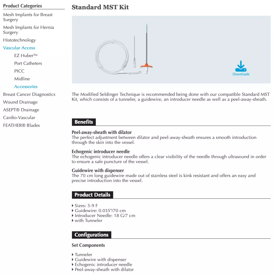 Screenshot Produktdetailseite "Standard MST Kit"