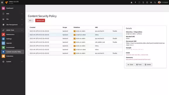 TYPO3 Backend-Modul "Content Security Policy"