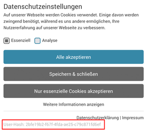 Userhash-Angaben in dem Cookie Consent Layer unserer Seite