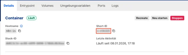  Diese Grafik zeigt einen Bildschirmauschnitt eines laufenden Docker-Containers.