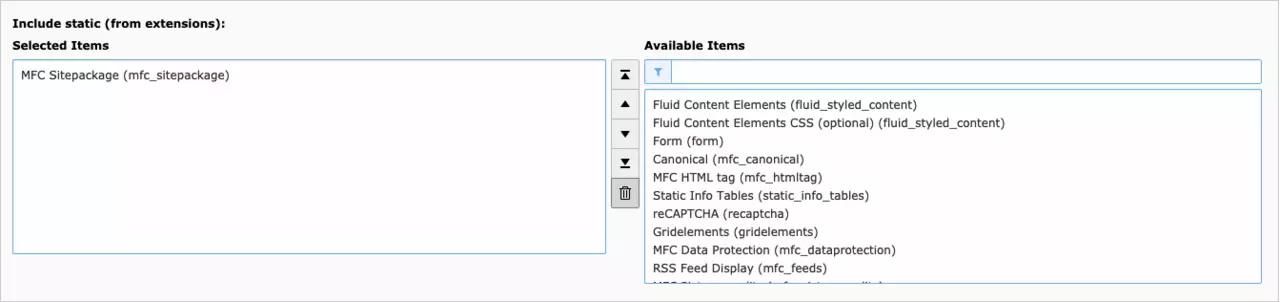 Static Includes im Template-Datensatz: nur noch das Sitepackage wird eingebunden