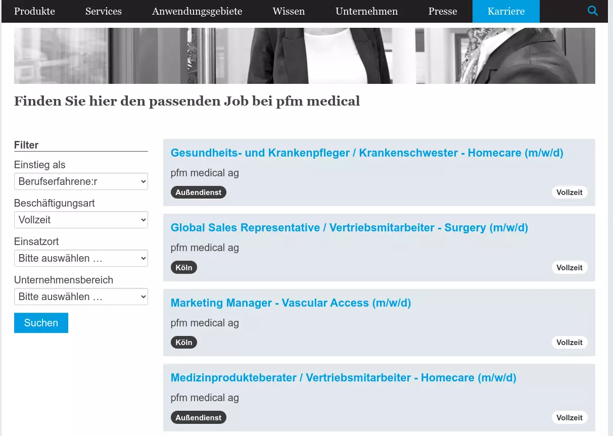 Filterbare Listendarstellung von Stellenanzeigen, wie sie die Umantis-Integration rendert