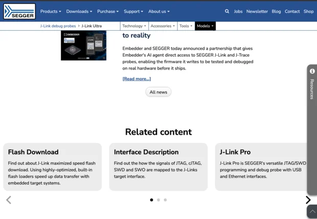 Screenshot Related-Content-Bereich Screenshot: automatisierter Related-Content-Bereich auf der SEGGER-Website