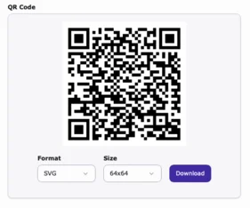 QR-Code zum Herunterladen im SVG-Format mit einer Größe von 64 mal 64 Pixeln abrufbereit, bereit zum Scannen oder Speichern.