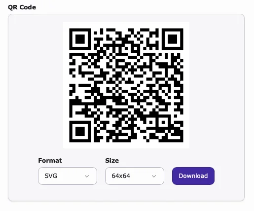QR-Code zum Herunterladen im SVG-Format mit einer Größe von 64 mal 64 Pixeln abrufbereit, bereit zum Scannen oder Speichern.
