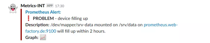 Screenshot eines Slack Alerts von Prometheus