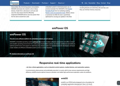Bild zeigt die Softwareplattform emPower OS von SEGGER. Es werden verschiedene Softwarekomponenten für eingebettete Systeme und IoT-Geräte dargestellt. Die modulare Architektur ermöglicht zuverlässige und effiziente eingebettete Systeme in verschiedenen Branchen.
