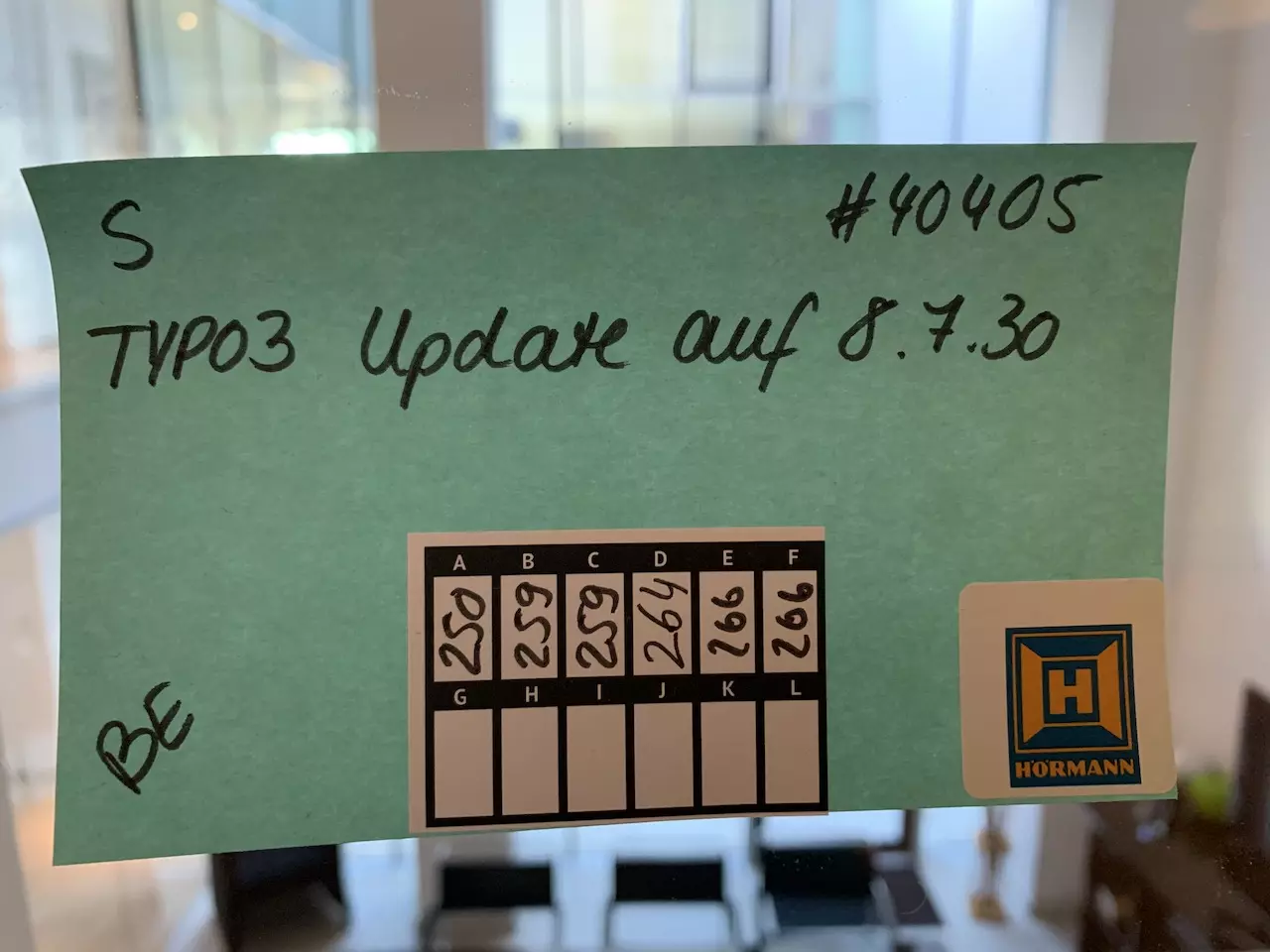 Kanban-Karte für TYPO3-Update auf 8.7.30